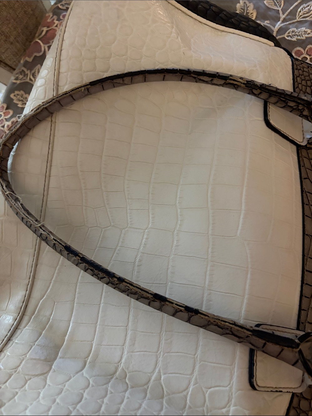 Guess Tri-Tone Faux-Croc Shoulder Bag — Cream, Gray & Black - Picture 6 of 14